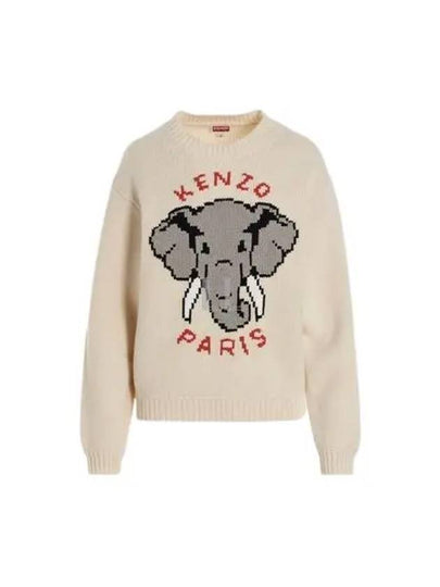 Pixel Elephant Wool Knit Top Off White - KENZO - BALAAN 2