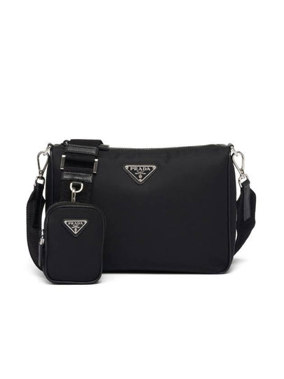 Triangle Logo Re-Nylon Saffiano Leather Shoulder Bag Black - PRADA - BALAAN 2