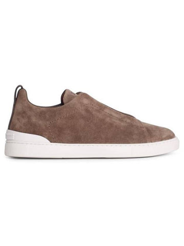 Zegna 'Triple Stitch' Beige Suede Sneakers - ERMENEGILDO ZEGNA - BALAAN 1