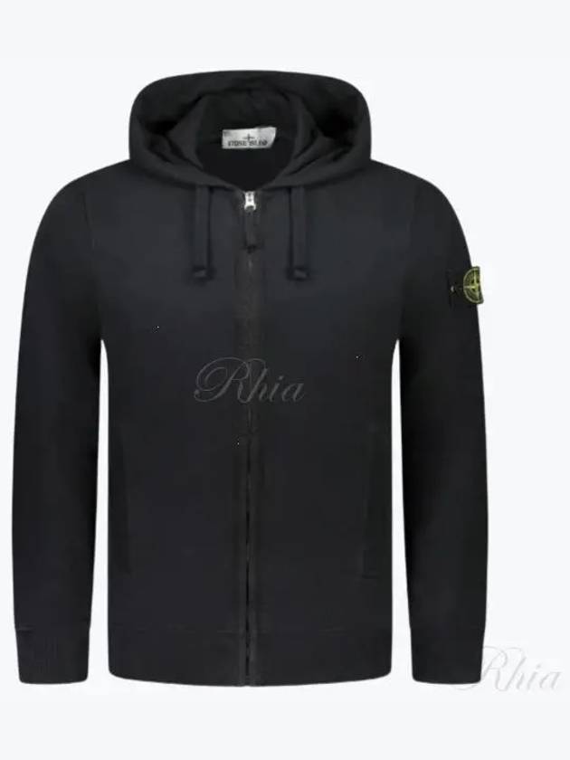 Logo Cotton Zip-Up Hoodie Black - STONE ISLAND - BALAAN 2