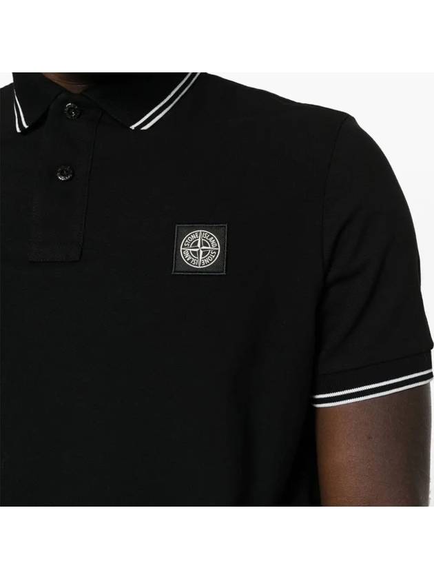 Stretch Cotton Pique Short Sleeve Polo Shirt Black - STONE ISLAND - BALAAN 6