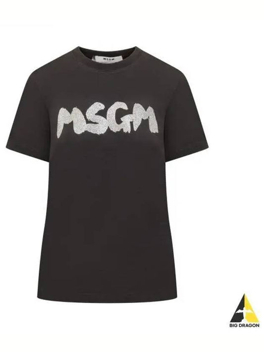 Glitter Brushed Logo Short Sleeve T-shirt Black - MSGM - BALAAN 2