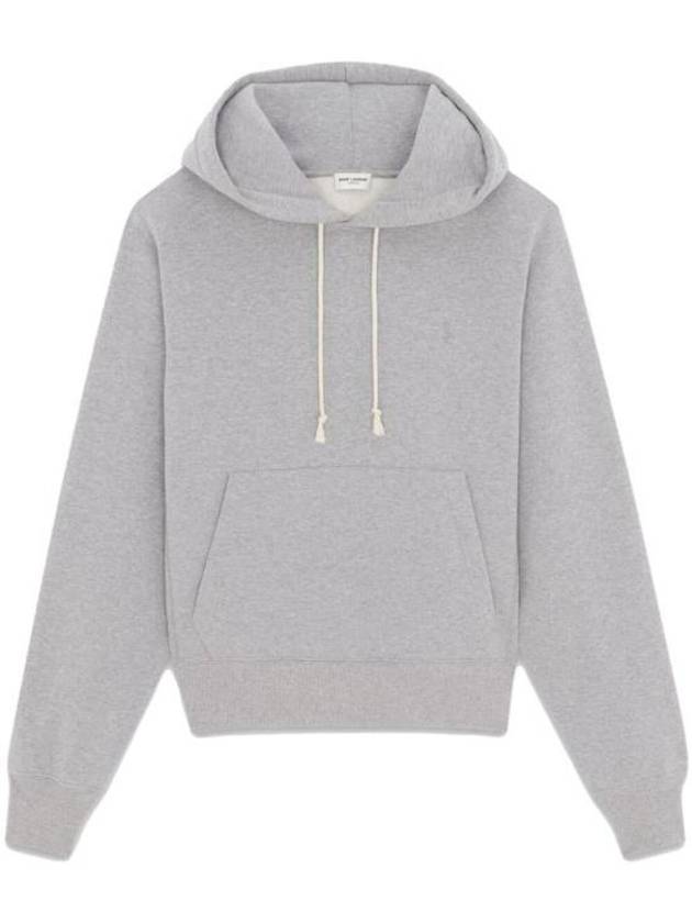 Cassandre Embroidered Monogram Cotton Hoodie Grey - SAINT LAURENT - BALAAN 1