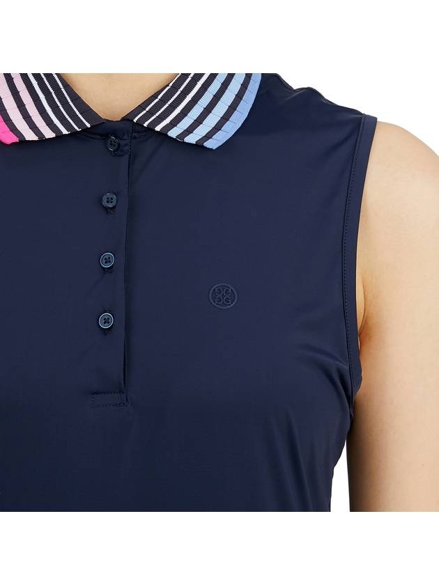 Women's Pleated Collar Sleeveless PK Shirt Navy - G/FORE - BALAAN 9