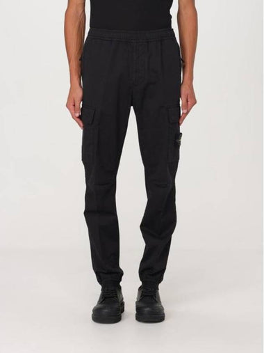 Stretch Cotton Wool Satin Straight Pants Black - STONE ISLAND - BALAAN 1