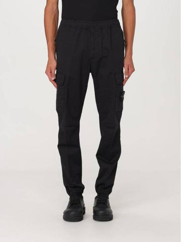 Stretch Cotton Wool Satin Straight Pants Black - STONE ISLAND - BALAAN 1