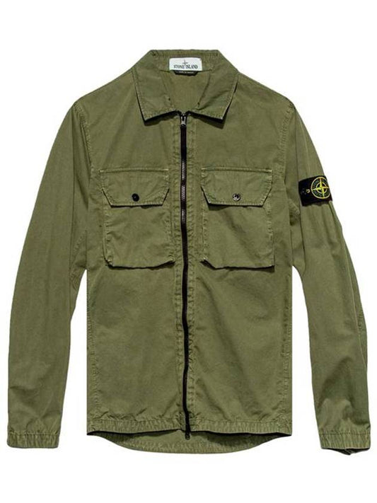 Waffen Patch Two Pocket Cotton Over Zip Up Jacket Green - STONE ISLAND - BALAAN.