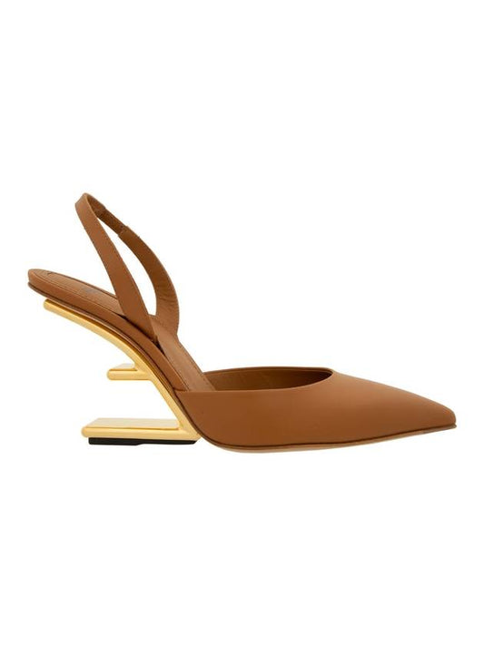 Women's First F Shape Metal Slingback Heels Brown - FENDI - BALAAN 1