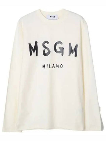 Brushed Logo Long Sleeve T Shirt Women - MSGM - BALAAN 1