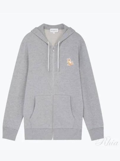 Chillax Fox Patch Hooded Zip Up Grey Melange - MAISON KITSUNE - BALAAN 2