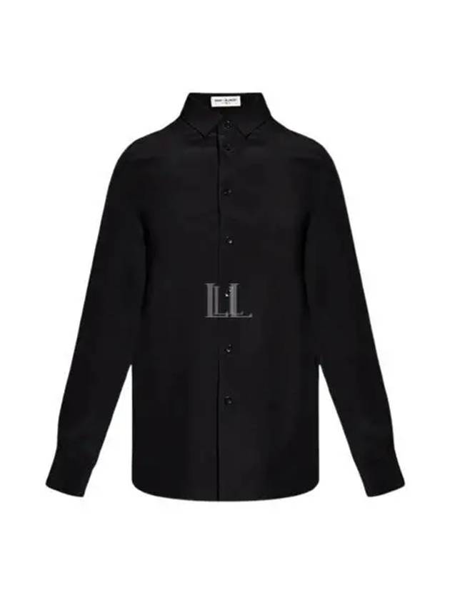 Basic Slim Fit Silk Shirt Black - SAINT LAURENT - BALAAN 2