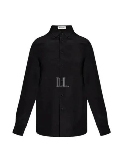 Basic Slim Fit Silk Shirt Black - SAINT LAURENT - BALAAN 2