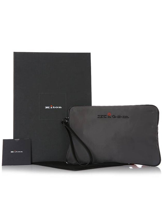 UBA0027 N0080804 GRAY Logo Leather Gray iPad Clutch - KITON - BALAAN 1