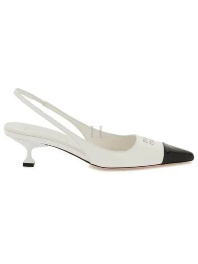 Logo Patent Leather Slingback Heels White Black - MIU MIU - BALAAN 2