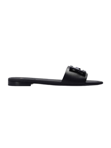 Baguette FF Logo Leather Slippers Black - FENDI - BALAAN 1