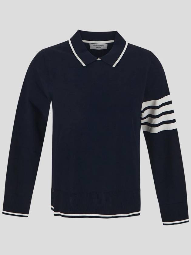 Women's Tipping Jersey Viscose Polo Shirt Navy - THOM BROWNE - BALAAN 2