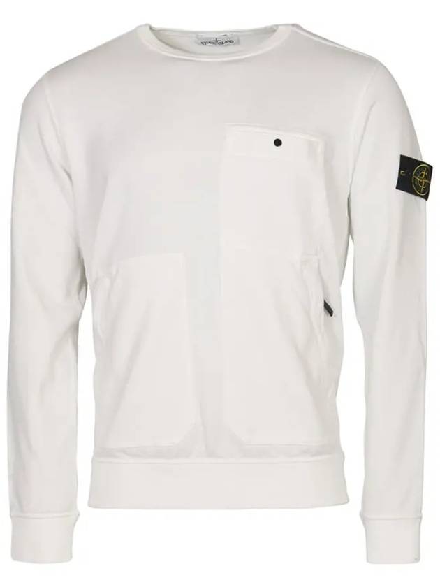 Men's Wappen Patch Pocket Crew Neck Sweatshirt White - STONE ISLAND - BALAAN 2