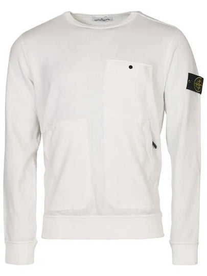 Men's Wappen Patch Pocket Crew Neck Sweatshirt White - STONE ISLAND - BALAAN 2