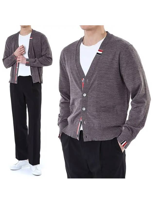 Men's Jersey Stitch V-Neck Cardigan Brown - THOM BROWNE - BALAAN 3