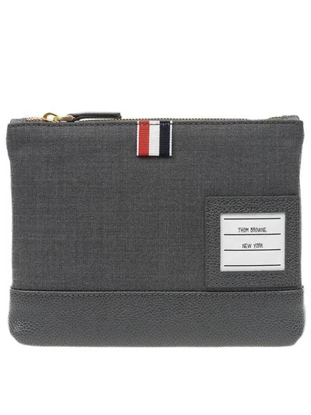 Super 120 Twill Zipper Pouch Bag Grey - THOM BROWNE - BALAAN 2