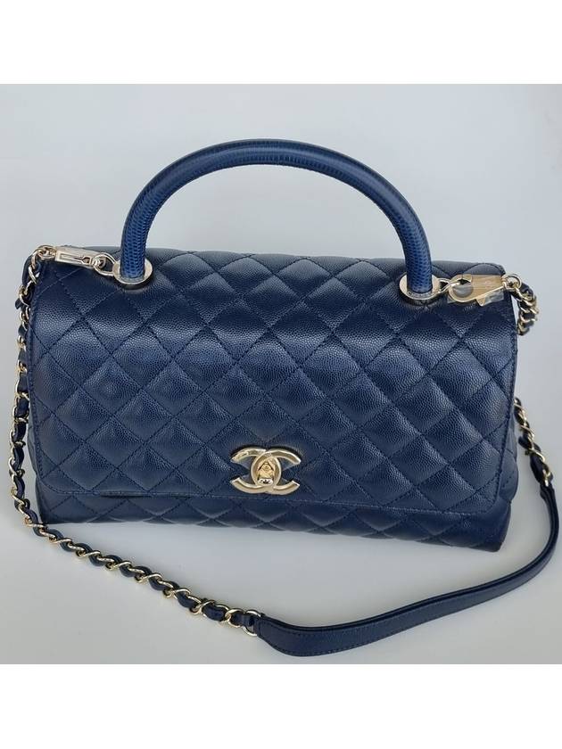 Coco Handle Caviar Medium Tote Bag Navy - CHANEL - BALAAN 3