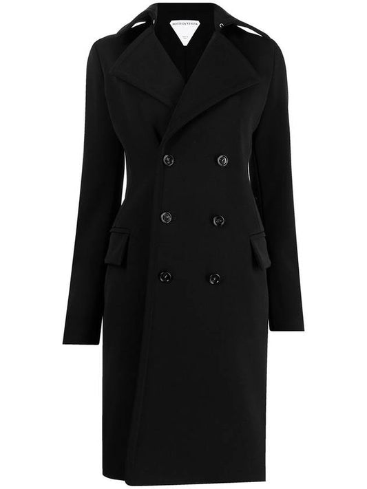 Women's Double Breasted Wool Coat Black - BOTTEGA VENETA - BALAAN 1