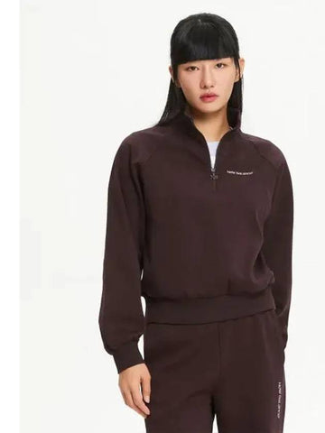 NBNCE4W832 WOMEN Signature Non brush Half Zip Up Sweatshirt BROWN - NEW BALANCE - BALAAN 1