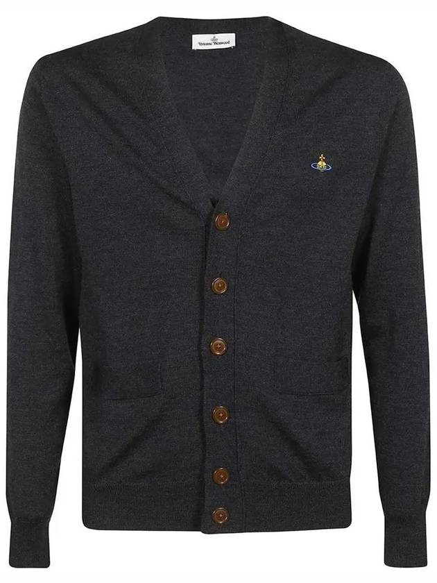 Men's Logo Wool V-Neck Cardigan Vintage Black - VIVIENNE WESTWOOD - BALAAN 2