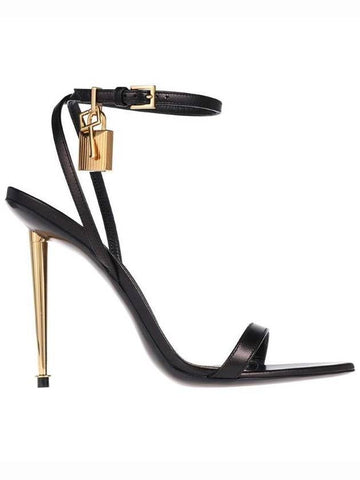 Women's Padlock Anklet Leather Sandals Heel Black - TOM FORD - BALAAN 1