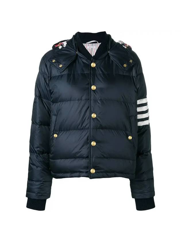 Downfilled Nylon 4-Bar Bomber Padding Navy - THOM BROWNE - BALAAN 1