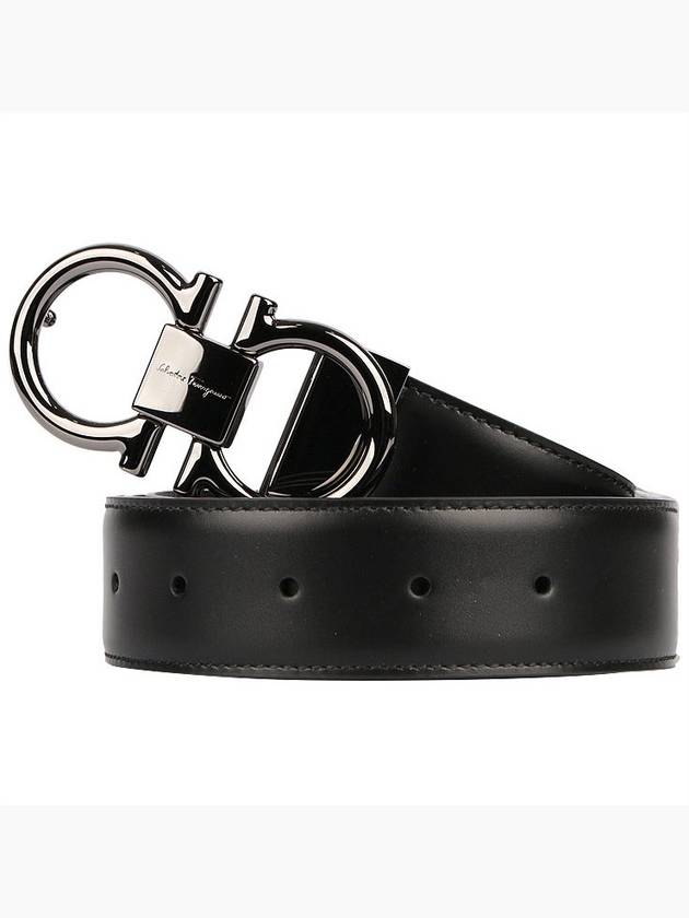 Gancini Reversible Adjustable Calfskin Leather Belt Black - SALVATORE FERRAGAMO - BALAAN 3