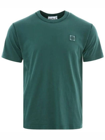 Pisato Effect Logo Patch Short Sleeve T-Shirt Bottle Green - STONE ISLAND - BALAAN 1