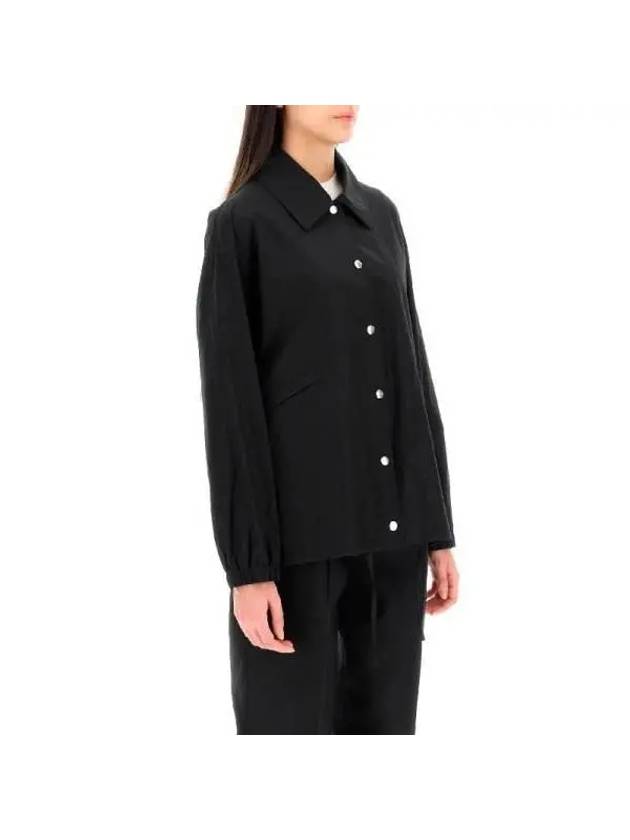 Back Logo Print Drawstring Cotton Shirt Jacket Black - JIL SANDER - BALAAN 3