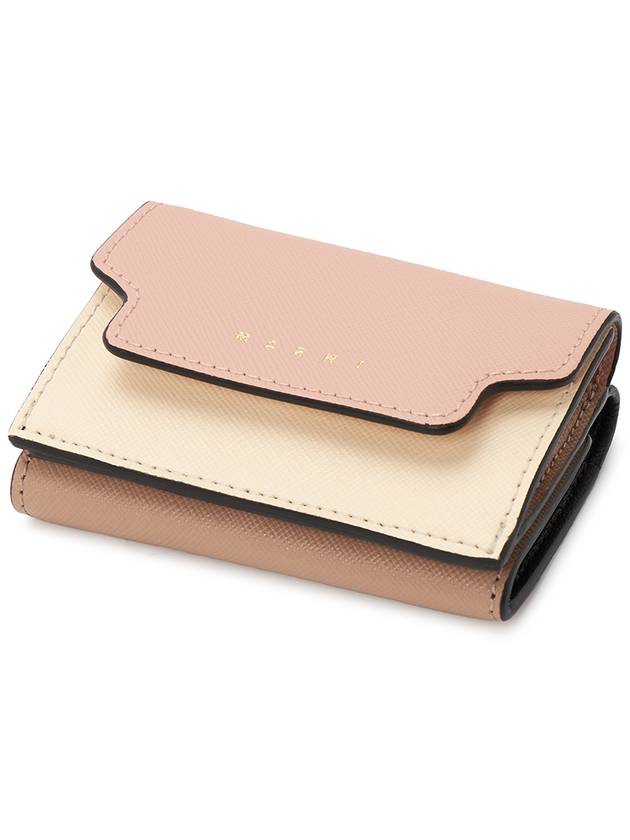 Saffiano Color Block Tri-Fold Half Wallet Pink - MARNI - BALAAN 4