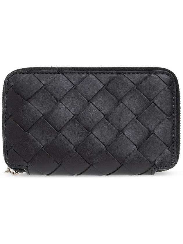 Intrecciato Silver Zipper Around Key Holder Black - BOTTEGA VENETA - BALAAN.