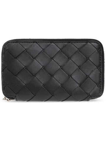 Intrecciato Silver Zipper Around Key Holder Black - BOTTEGA VENETA - BALAAN.