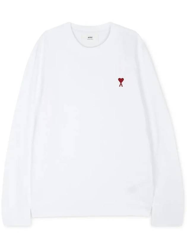 Chain Stitch Heart Logo Long Sleeve T-Shirt White - AMI - BALAAN 2