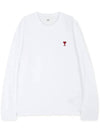 Chain Stitch Heart Logo Long Sleeve T-Shirt White - AMI - BALAAN 4