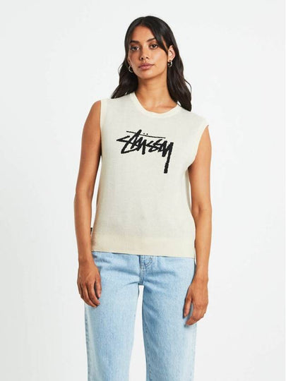 Logo Knit Vest Cream - STUSSY - BALAAN 2