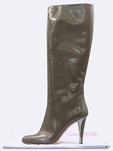 Moss Gray Glossy Leather Women s Long Boots 245MM - JIMMY CHOO - BALAAN 1