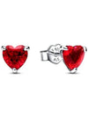 Heart Cubic Stud Earrings Red - PANDORA - BALAAN 1