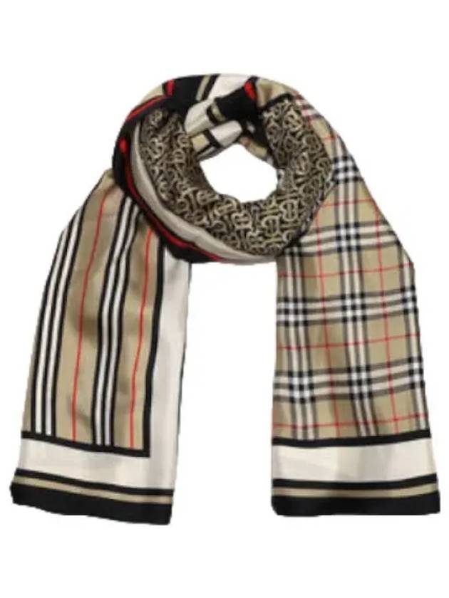 Monogram Icon Stripe Check Print Silk Scarf Women - BURBERRY - BALAAN 1