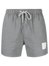 Striped Seersucker Swim Shorts Grey - THOM BROWNE - BALAAN 2