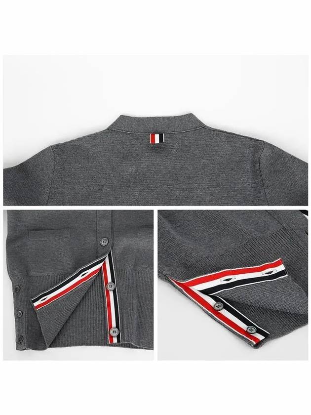 Milano Stitch 4 Bar Classic V Neck Fine Merino Wool Cardigan Medium Grey - THOM BROWNE - BALAAN 7