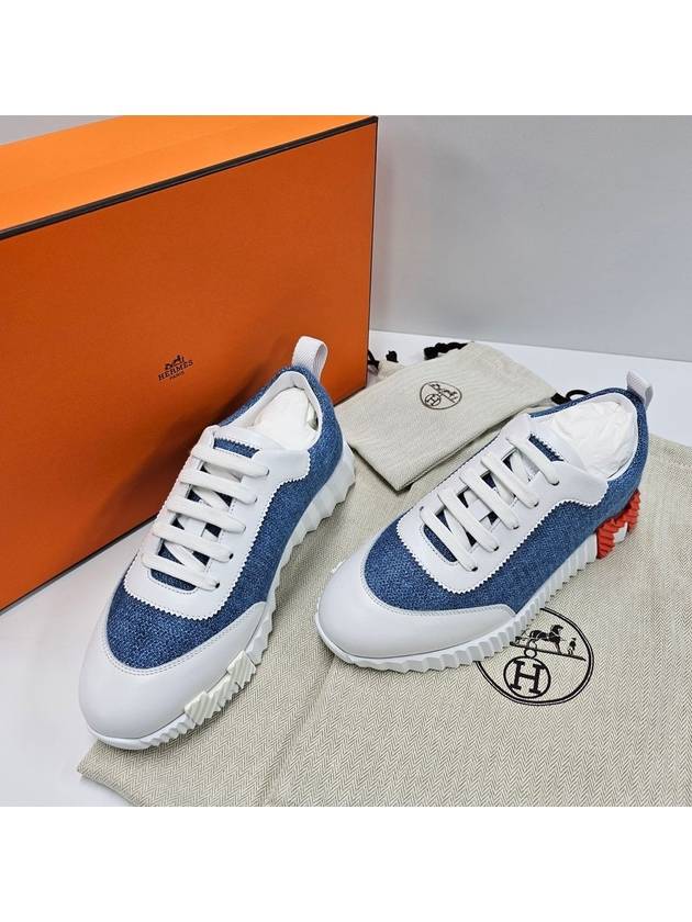 Bouncing Sneakers Chevron Denim Suede Goatskin & Bleu Clair Blanc - HERMES - BALAAN 2