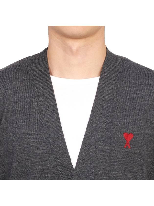 Red Heart Logo Merino Wool Cardigan Heather Grey - AMI - BALAAN 9