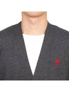 Red Heart Logo Merino Wool Cardigan Heather Grey - AMI - BALAAN 7