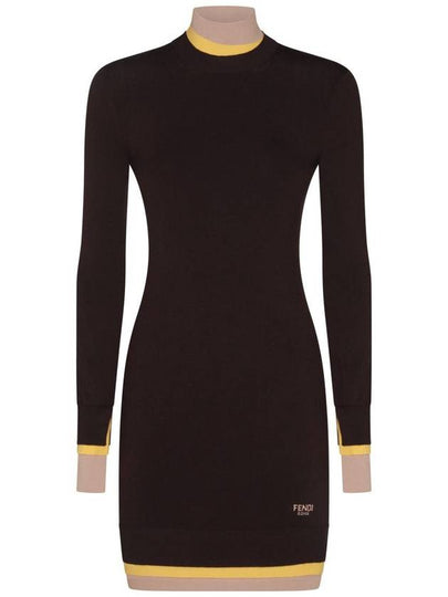 High Neck Wool Short Dress Dark Purple - FENDI - BALAAN 2