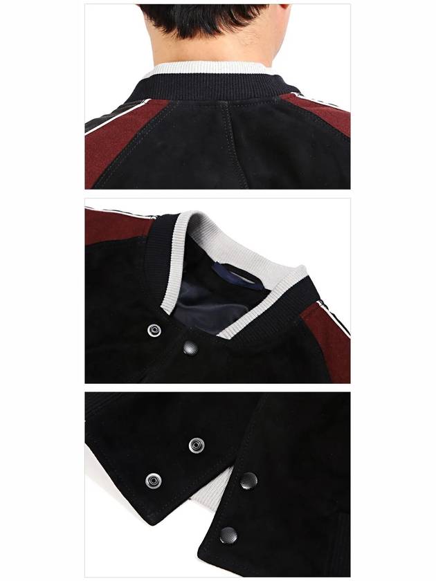 Suede Piping Baseball Bomber Jacket Black Red - LANVIN - BALAAN 6