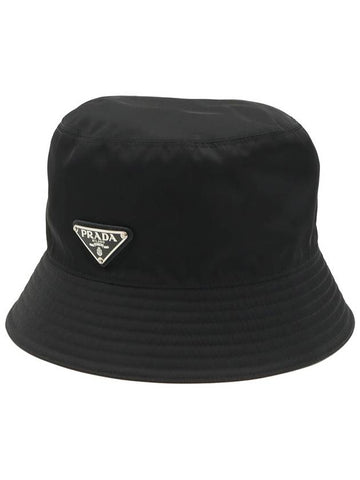 Black Nylon Silver Triangle Logo Bucket Hat Cap M 1HC137 - PRADA - BALAAN 1